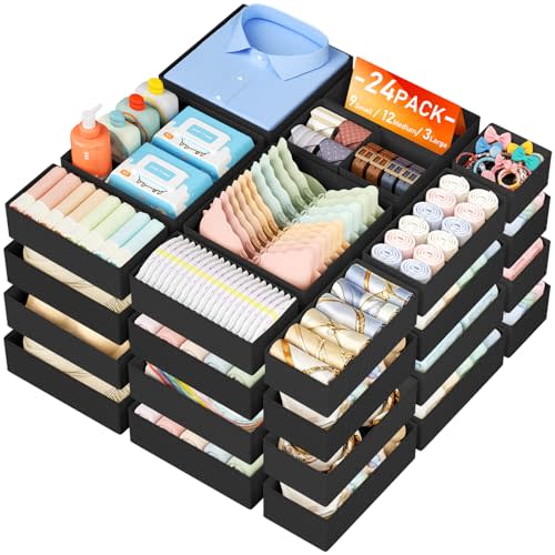 DIMJ Drawer Organizer Clothes Storage - 24 Pack Baby Dresser Organizer for Nursery Closet Organization, Fabric Drawer Organizer Bins for Underwears Socks Bras, Foldable Storage Dividers for Bedroom
