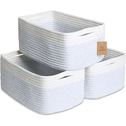 NaturalCozy 13.5”x8.5”x5.5” Rectangle Storage Baskets for Shelves 3 Pack | Cotton Rope Woven Small Baskets for Organizing | Small Storage Bins for Nursery, Bathroom, Closet, Shelf, Decorative