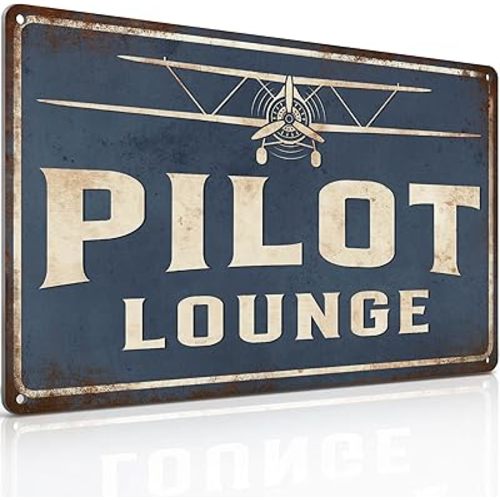Pilot Lounge Sign Airplane Wall Decor Aviation Decor Aviation Gifts Airplane Party Decorations Funny Boys Room Nursery Garage Man Cave Tin Signs Vintage Metal 12x8 Inch