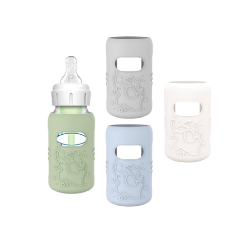 KingKam 4 Pack Silicone Sleeves for Dr. Brown's Glass Baby Bottles, Anti Breakage Baby Bottle Sleeves Holder, Compatible with Dr. Brown's Newborn Narrow Glass Baby Bottles 4oz