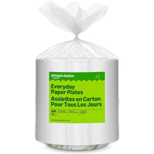 Amazon Basics Everyday Paper Plates, 8.62 Inch, Disposable, 200 Count, Packaging May Vary