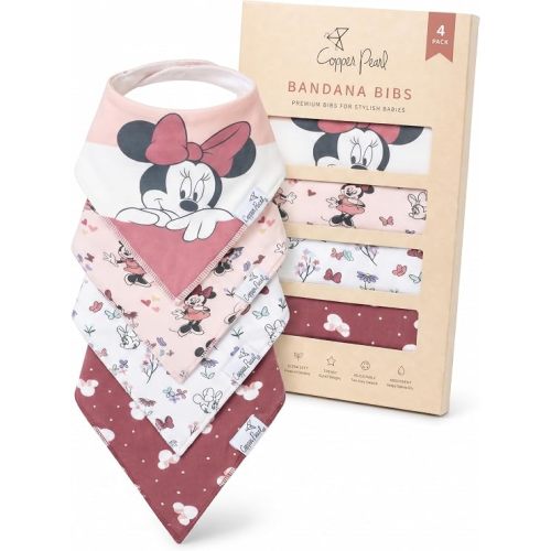 Copper Pearl Baby Bibs for Baby Boy or Girl – Bandana Drool Bibs for Teething, Absorbent Bibs for Eating, Newborn to Toddler, 4 Pack, Minnie Mouse