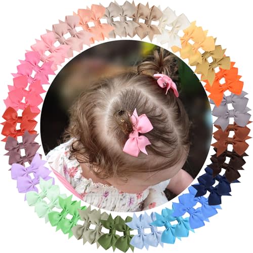 Baby Hair Clips for Girls 50PCS - 2" Girls Fully Lined Bows Hair Pins Tiny Hair Bows Alligator Clips for Baby Girls Infants Toddlers in Pairs