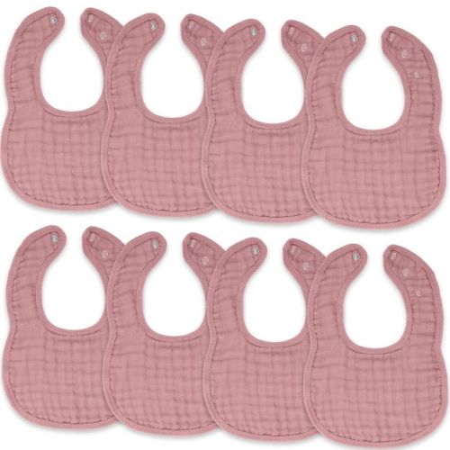 Comfy Cubs Muslin Cotton Baby Bibs, 8 Pack, Adjustable Size with Easy Snaps, Soft and Super Absorbent - Mauve