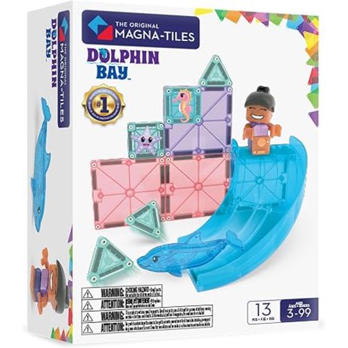MAGNA-TILES Dolphin Bay 13-Piece Magnetic Construction Set, The Original Magnetic Building Brand