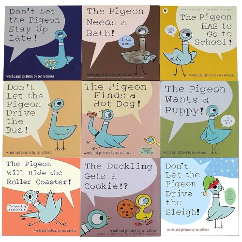 Don't Let the Pigeon Series 9 Books Collection Set (Don't Let The Pigeon Stay Up Late, The Pigeon Needs a Bath, The Pigeon Finds a Hot Dog, The Pigeon wants a Puppy & 5 More)