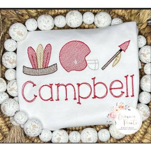 Indian trio, garnet and gold, football trio embroidered shirt, romper, bubble