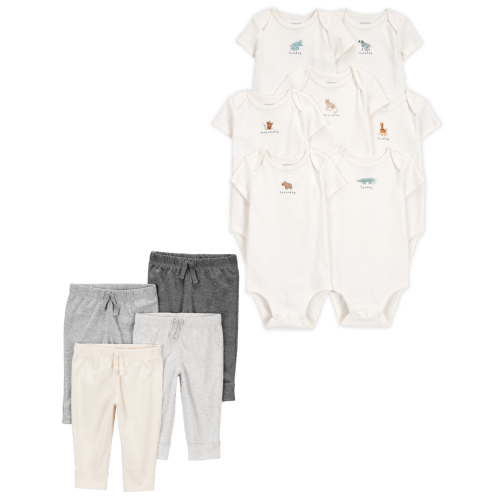 Baby 11-Piece Days Of The Week Short-Sleeve Bodysuits & Pull-On Pants Set - Ivory/Grey | Carter's