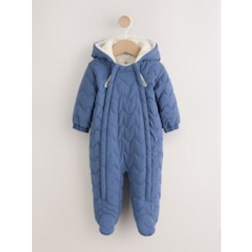 Blue Quilted Hooded Nylon Baby All-In-One (Up to 3 Months)