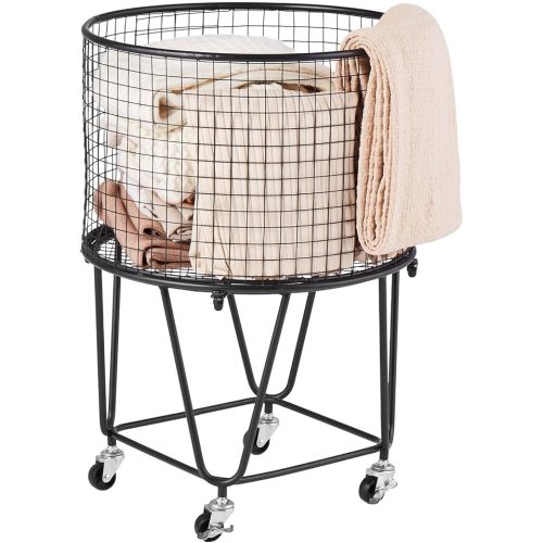 VEVOR Laundry Basket with Wheels, Metal Storage Cart Deep Set Rolling Mesh Laundry Hamper, 60 LBS Large Load Capacity, 17" x 17" x 24", Black