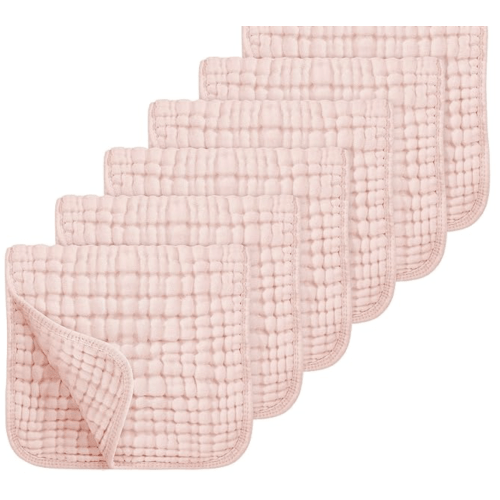 Looxii Muslin Burp Cloths 100% Cotton Muslin Cloths Large 20''x10'' Extra Soft and Absorbent 6 Pack Baby Burping Cloth for Boys and Girls Shell Pink