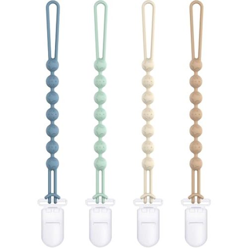 Cuddle Campus Silicone Pacifier Clip Holder with One Piece Design,Soft Flexible Binky Clips with Texture for Baby Boy and Girl Pack of 4 (0-6m)