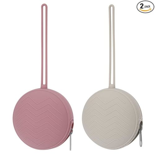 2 Pack Pacifier Holder Case, BPA Free Newborn Baby Silicone Pouch for Boys & Girls, Portable Container Case (Light Grey, Power Rose)