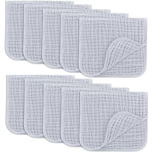 Comfy Cubs Muslin Burp Cloths 20" x 10", Pack of 10 - Large, 6-Layer, Ultra Absorbent 100% Cotton for Baby Drool and Messes - Soft, Safe & Gentle Baby Burp Cloths for Boys & Girls - Slate