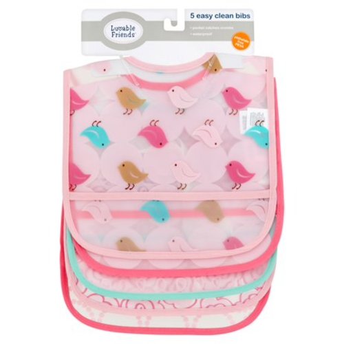 Luvable Friends Baby Boy and Girl PEVA Bib, 5-Pack - Birdies