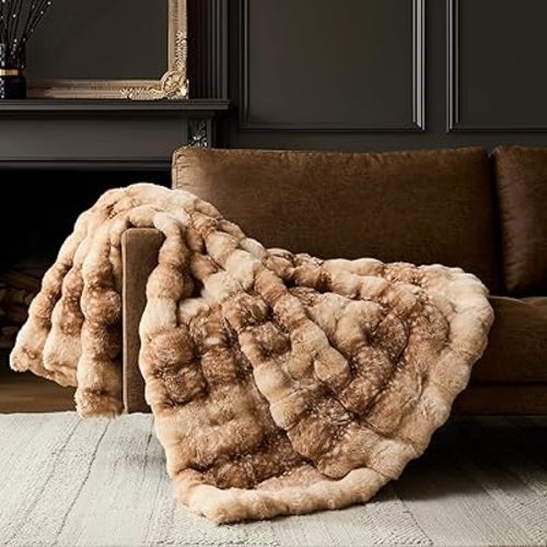 WDCOZY Deer Fawn Animal Print Bubble Throw Blanket, Luxury Faux Rabbit Fur Mink Plush Throw for Couch, Sofa and Bed, Soft Fluffy Fuzzy Cozy Blanket for Women, Thick and Warm, 60x80 inches, 950 GSM