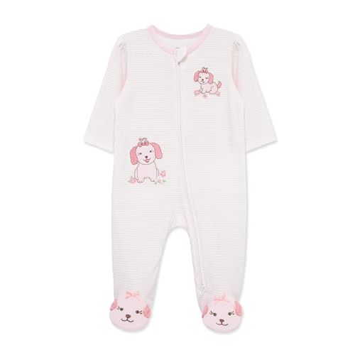Little Me Clothes for Baby Girls' 100% Cotton Scratch-Free Tag Footie Sleeper, Preemie to 9 Months