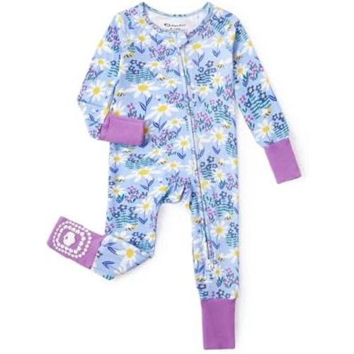 PATPAT Organic Cotton Baby Footie Pajamas with Two-Way Zipper & Fold-Over Mittens, Soft Stretchy Romper for Newborn Boy Girl