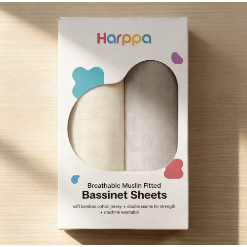 HARPPA Muslin Bassinet Sheets 2 Pack | Fitted Baby Sheets for Cuddly Bassinet & Bedside Sleeper
