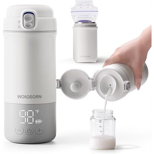 Portable Bottle Warmer for Travel - Instant Heating, Dishwasher Safe, 1°F Precise Temp Control, 30W Fast Charge, Long Battery Life, 17 Oz Capacity, Baby Milk Warmer for Breastmilk & Formula