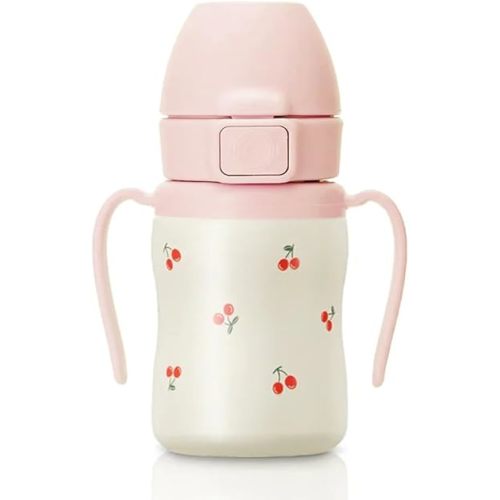 GROSMIMI Insulated 316 Stainless Steel Spill Proof Straw Cup, Water bottle with Flip Top for Toddlers, BPA Free (cherry, 6oz)