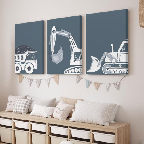 Ophelia & Co. Construction Truck Wall Art Decor Toddler Boys Room Canvas Posters Tractor Vehicle Wall Art Nursery Pictures Prints Dump Truck Wall Art Kids Playroom Artwork For Bedroom 16X24x3 Inch Wrapped Canvas | Wayfair