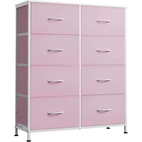 WLIVE Fabric Dresser for Bedroom, Tall Dresser with 8 Drawers, Storage Tower with Fabric Bins, Double Dresser, Chest of Drawers for Closet, Playroom, Dormitory, A-Pink