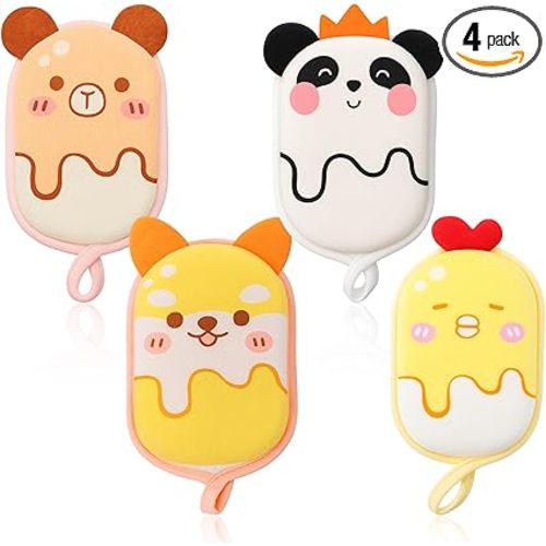 4 Pack Bath Sponge for Kids and Baby, Bath Loofah Sponge, Soft and Absorbent Exfoliating Body Scrubber Shower Cute Cartoon Mesh Sponges for Shower Washing Exfoliating Kids Baby Women Boys and Girl