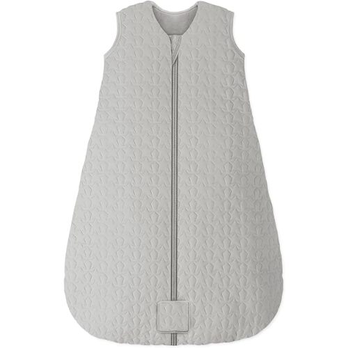 Unnivoll Baby Sleep Sack 6-12 Months TOG 2.5 Winter Baby Wearable Blanket, 100% Cotton Fabric Newborn Infant Sleeping Sack 2-Way Zipper Quilted Baby Sleep Bag, Warm Soft Grey