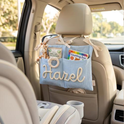 Personalized Car Seat Organizer for Kids, Custom Name Organizer, Baby Travel Storage Caddy, Diaper Organizer, Stroller Organizer, Baby Gift