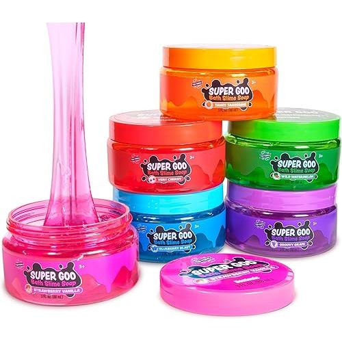 Super Goo Bath Slime Soap Bath Toy, 6 Pack | Stretchy, Squishy Slime Soap for Kids Bath | Fresh, Fruity Scents | Nontoxic | Sensory Fun Kids & Toddler Bath Toys