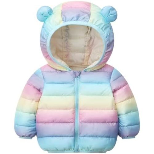 AIWUHE Baby Puffer Jacket Hooded Light Winter Coats Bear Ears Zipper Up Down Coats Outwear for Toddler Boys Girls 6M-4T