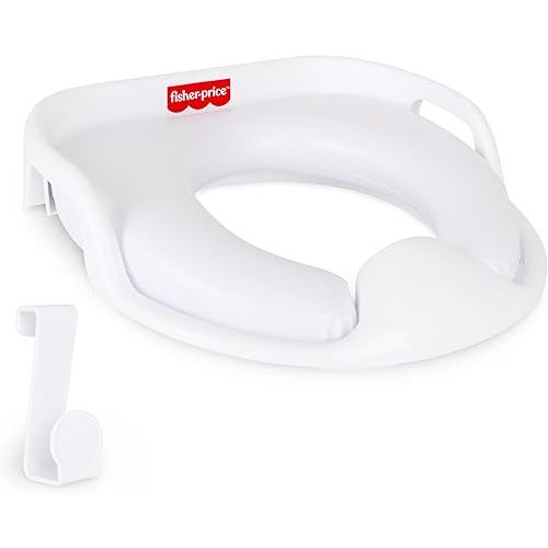 Fisher-Price™ Ready & Steady Potty Seat – Deluxe Soft Padded Potty Ring with Handles, Splash Guard, and Storage Hook for Toddlers Potty Training, White