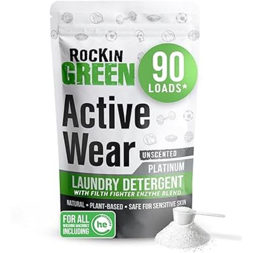 Rockin’ Green Active Wear Laundry Detergent - Unscented Laundry Detergent Powder & Odor Eliminator - Workout Clothes & Sportswear - Safe for Sensitive Skin - 90 Loads