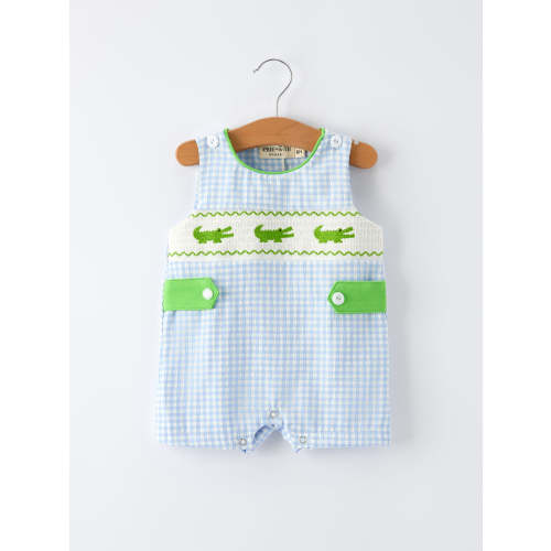 Baby Boys Summer Crocodile Embroidered Smocked Romper – Rylee Faith Designs