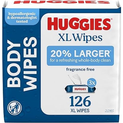 Huggies Extra Large Unscented Wipes, 3 Flip-Top Packs, 126 Count
