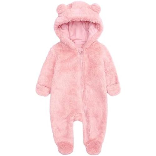 CAHL&FAUO Newborn Snowsuit Baby Cartoon Bear Onesie Warm Fleece Hooded Romper Jumpsuit