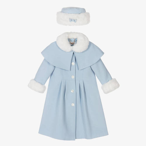 Sarah Louise - Girls Blue Coat & Hat Set | Childrensalon (12 Months)