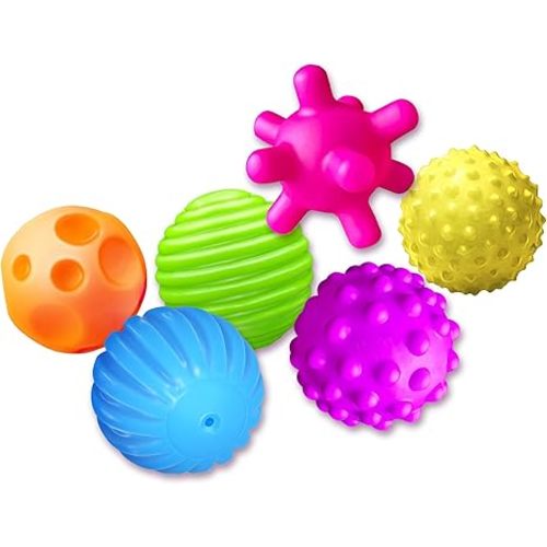 Sensory Balls for Kids 6pcs Textured Multi Ball Set for Toddlers Multicolor and Bright Handing Catching Balls BPA-Free Soft Stress Relief Toys