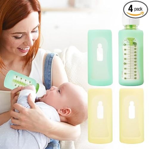 4PCS Silicone Baby Bottle Sleeves for Dr. Brown Bottles 8 oz, Anti Breakage Baby Bottle Sleeves Holder for Dr. Brown Glass Bottles, Narrow Sleeve with a Cutout, Clear Vision, Dishwasher Safe, 8oz