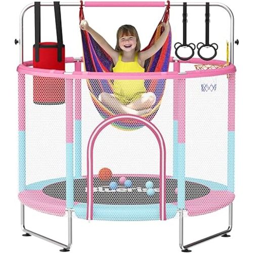 BLUERISE 60" Trampoline for Kids, 5 FT Small Toddler Indoor & Outdoor Trampoline, Basketball Hoop & Dart Board, Baby Trampoline Toys, Gifts for Boy and Girl, Baby Toddler Christmas Toys