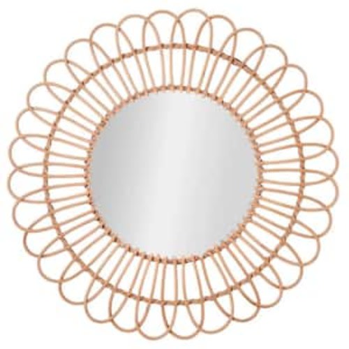 Boho Woven Rattan Mirror - Small Hanging Accent Mirror for Living Room, Bedroom, Kitchen, Bathroom, Entryway (25 in.)