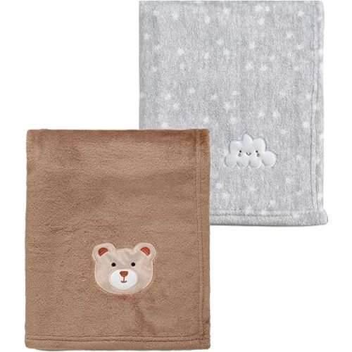 CREVENT 2Pcs 30''X40'' Cute Cozy Fluffy Warm Baby Blankets for Infants Toddlers' Bedding Crib Cot Stroller - Grey Cloud + Brown Bear