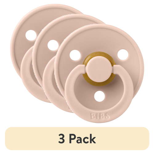 (3 pack) BIBS Colour, Natural Rubber Latex Pacifier Size 2, 6-18 Months, Blush, Gender-Neutral, 1 Count, Infant