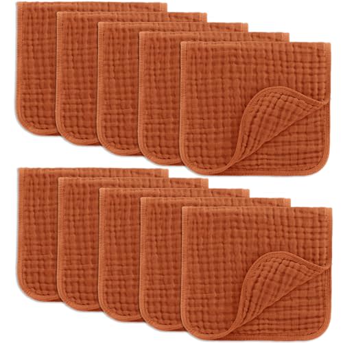 Comfy Cubs Muslin Burp Cloths 20" x 10", Pack of 10 - Large, 6-Layer, Ultra Absorbent 100% Cotton for Baby Drool and Messes - Soft, Safe & Gentle Baby Burp Cloths for Boys & Girls - Garnet