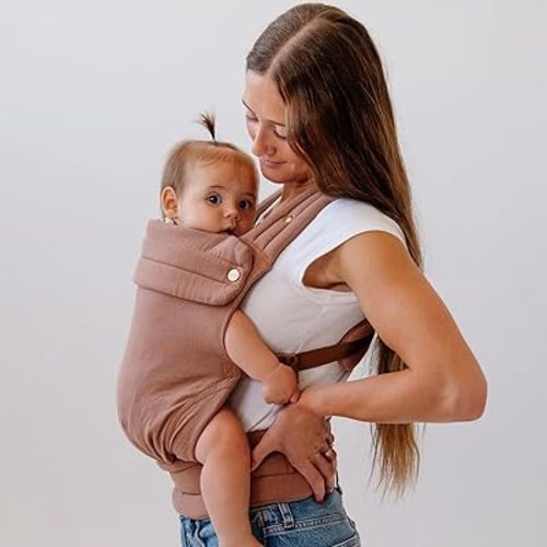 Mabē Monarch Ergonomic Baby Carrier – Premium Cotton Soft Structured Newborn to Toddler Carrier with Hip-Healthy Design, 3 Carry Positions (7-35lbs), Lightweight & Breathable, (Mocha)