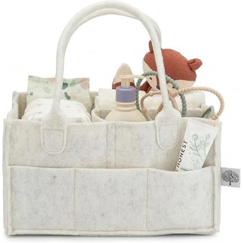 Parker Baby Diaper Caddy - Nursery Storage Bin and Car Organizer for Diapers and Baby Wipes - White, Regular