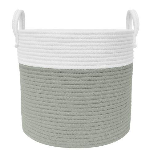Living Textiles Medium Cotton Rope Hamper Sage/White