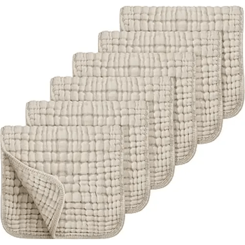 Looxii Muslin Burp Cloths 6 Pack - 20" x 10" - Ultra Soft & Absorbent, 6-Layer 100% Cotton for Spit Up & Drool- Gentle Neutral Burping Cloths, Baby Newborn Essentials Gifts for Boys Girls, Apricot