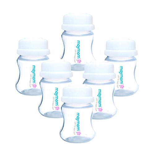 Maymom Wide-Mouth Milk Storage Collection Bottle with SureSeal Sealing Disk; Compatible with Spectra/Motif Luna/Ameda MYA/Bellababy Pumps. Can Replace Spectra S1 S2 Bottles, 6 pc (4.7Oz/140mL, 6pc)